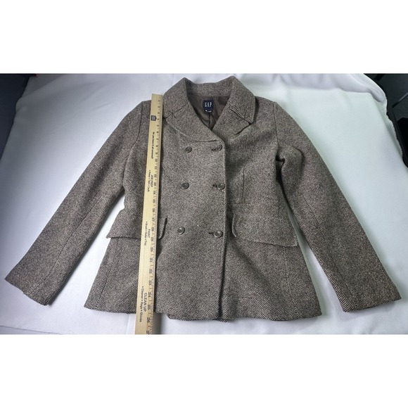 GAP Vintage Womens Large Brown‎ Wool Blend Tweed Double Breasted Coat Jacket - Picture 2 of 7